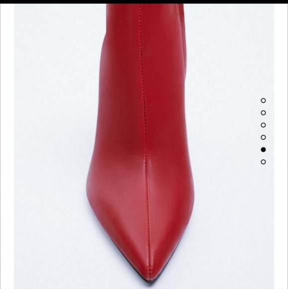Zara Pointed Toe Heeled Ankle Boots Red - Picture 7 of 13